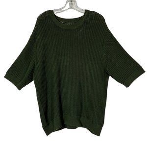 Vince cotton Sweater Top Green Short Sleeve Oversized Open Knit Large